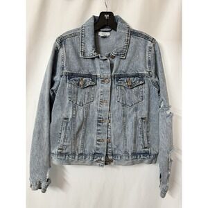 Forever 21 Trucker Jacket Small Denim Button Down‎ Blue Light Wash Pockets N5